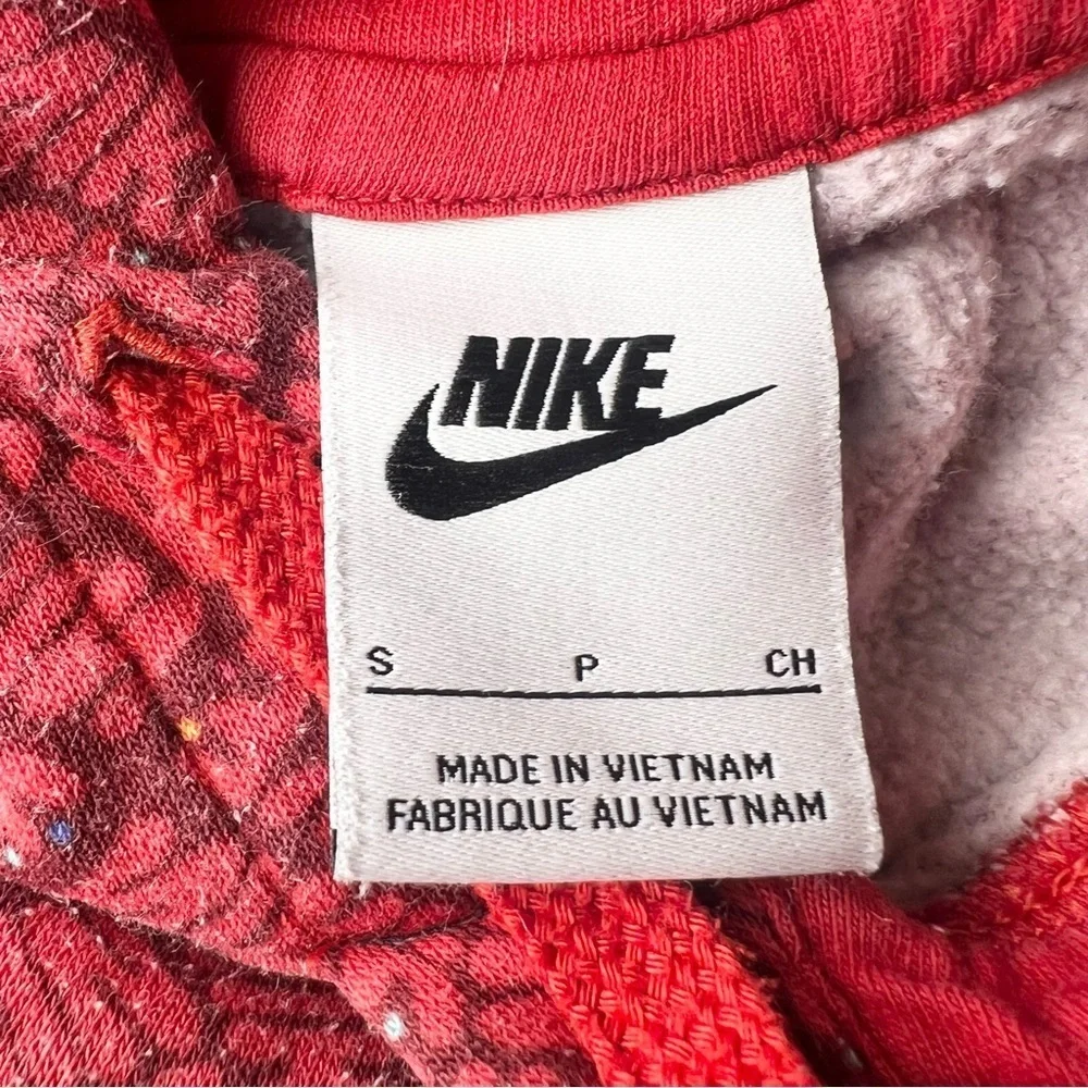 Nike Essentials Red All Over Print Pullover Hoodie Sweatshirt Size Small
